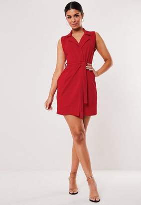 Missguided Red Sleeveless Belted Blazer Dress
