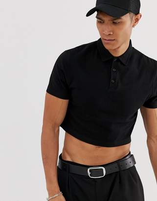 ASOS Design DESIGN relaxed jersey cropped polo in black