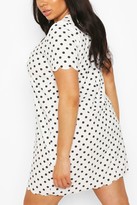 Thumbnail for your product : boohoo Plus Polka Dot Scallop V-neck Shift Dress