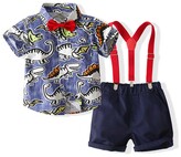 Thumbnail for your product : Geagodelia Kid Infant Baby boy Clothes Gentleman Outfit Long Sleeve Plaid Shirt top Suspender Trousers Formal Suit (Short Sleeve Yellow Dinosaur 3-4 Years)