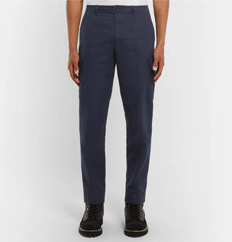 Mr P. - Slim-fit Tapered Cotton And Linen-blend Cargo Trousers - Navy