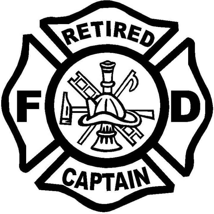 Retired Captain Decal Maltese Cross - Vinyl Sticker, Firefighter, Fire Dept, Rescue