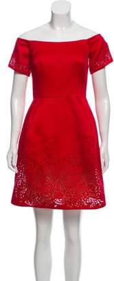 Marchesa Notte Off-The-Shoulder Laser Cut Dress