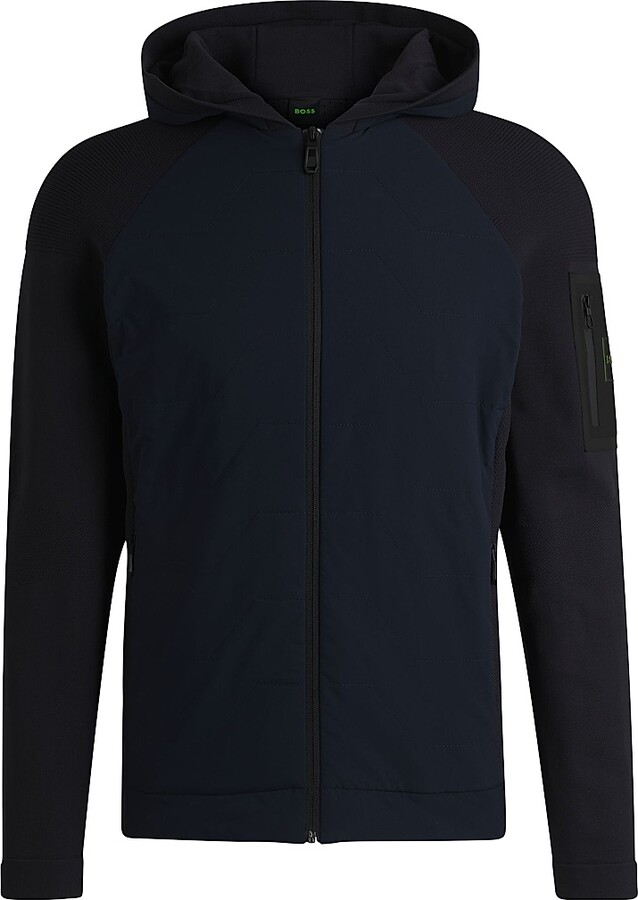HUGO BOSS Men's Knitted Jacket with Padded Front - Dark Blue - Size Large