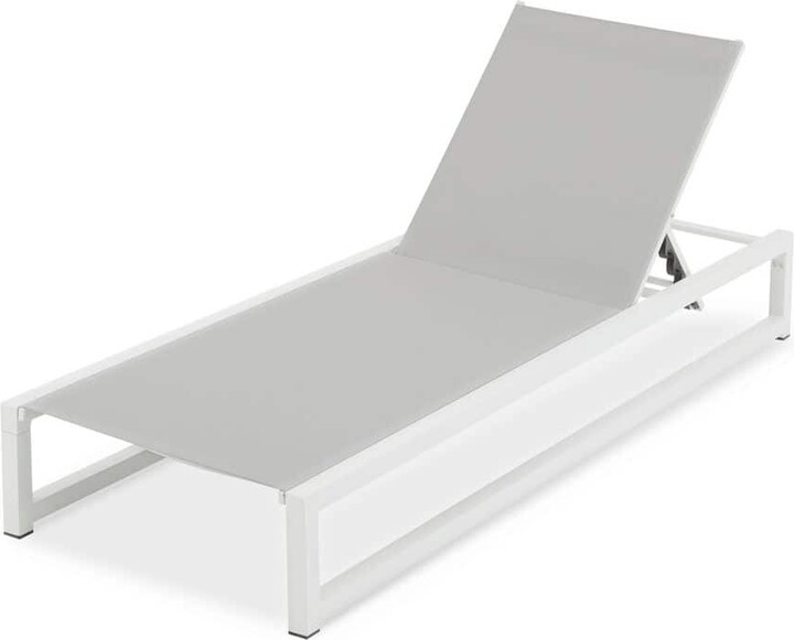 Zeus & Ruta Light Gray White 1-Piece Aluminum Sling Outdoor Adjustable Chaise Lounge