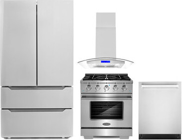 Cosmo 4 Piece Kitchen Package with French Door Refrigerator & 30" Freestanding Gas Range
