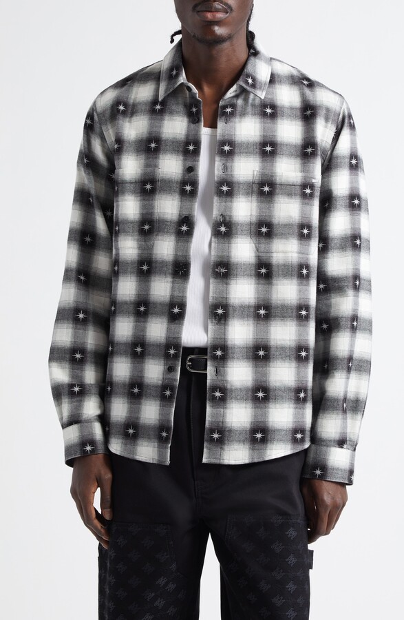Amiri Starburst Plaid Cotton Flannel Button-Up Shirt