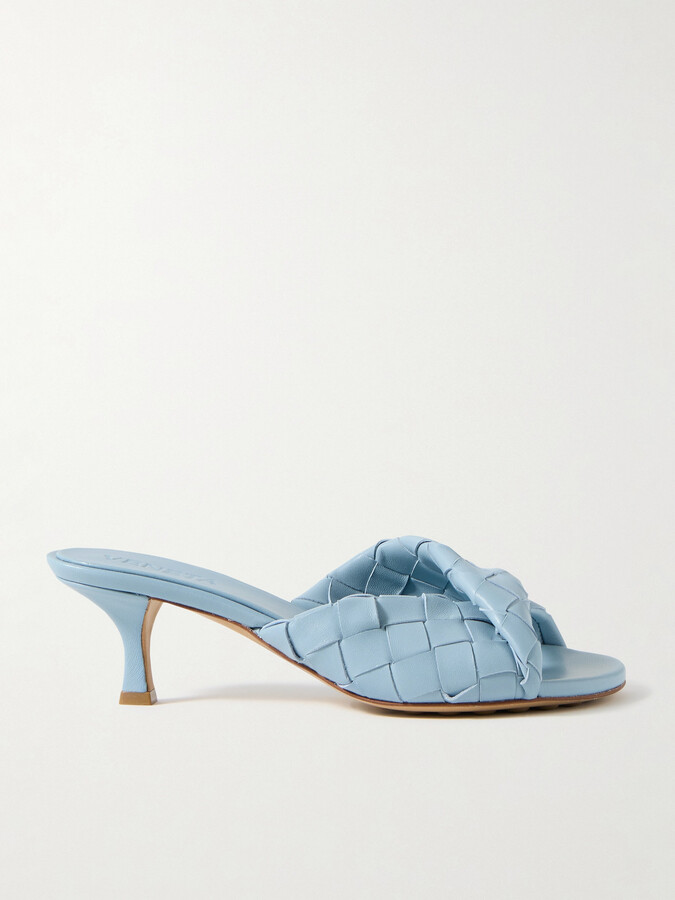 Bottega Veneta Blink Twisted Intrecciato Leather Mules - Blue