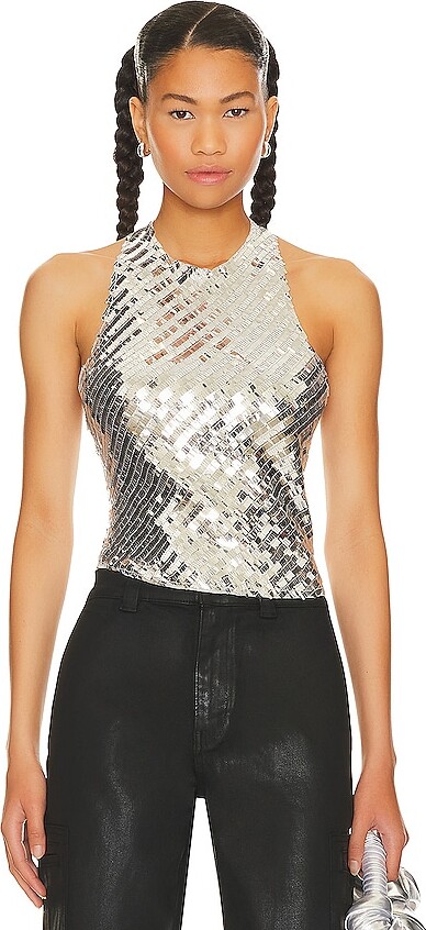 Silver Embellished Sequin Cami Top
