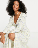 Thumbnail for your product : NA-KD side split midi dress in yellow floral print