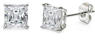 NYC Sterling Sterling Silver Princess Cut Cubic Zirconia Classic Round Studs (7mm Rhodium Plated)