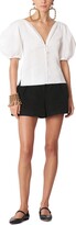 V-Neck Shirred Puff Sleeve Cropped To 
