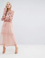 Thumbnail for your product : Frock And Frill Petite Embroidered Ruffle Hem Tiered Maxi Dress With Neck Tie Detail