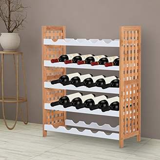 HOMCOM 25 Bottles Wine Rack Wooden Drink Holder Free Standing 5 Tier Stackable Shelf Display Rack Home Furniture