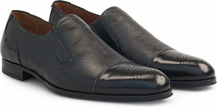 Mezlan Men's Brogue Leather Slip On Dress Loafer In Black