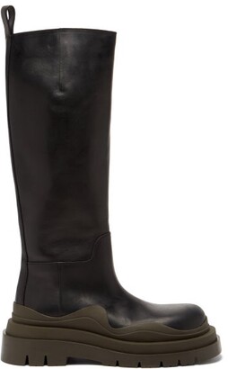 Bottega Veneta Tire Lug-sole Leather Knee-high Boots - Black Multi