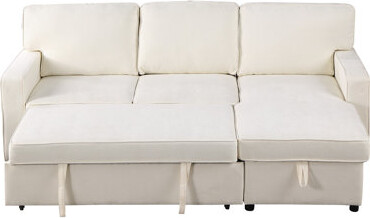 Latitude Run Victorian Rectangle Chenille Sleeper With Storage Space, Port, 2 Cup Holders, Medium-Firm Seats, Wood Frame, Beige, Rolled Arms For Living Area Beige