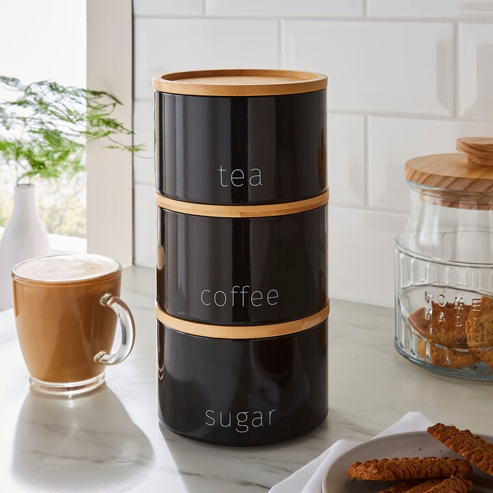Dunelm Stacking Tea Coffee Sugar Black Black ShopStyle Food Storage
