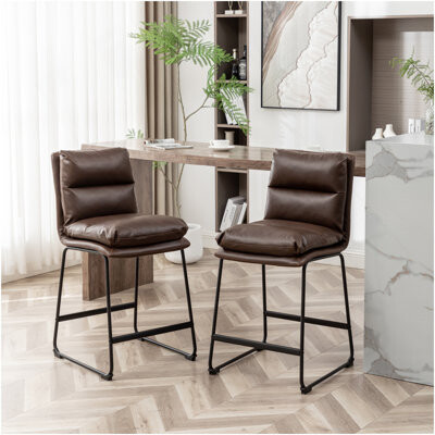 Red Barrel Studio Milos Upholstered 26-Inch Counter Height Stools Set Of 2 Antique Brown