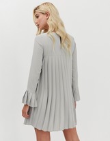 Thumbnail for your product : ASOS DESIGN pleated trapeze mini dress with long sleeves in grey