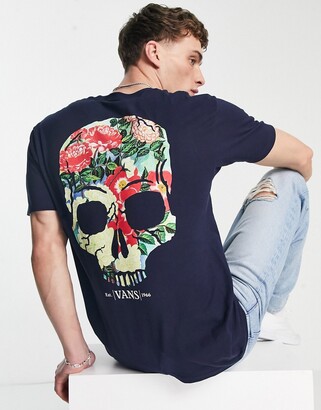 Vans skull back print T-shirt in navy - ShopStyle