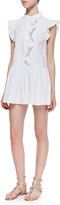 Thumbnail for your product : RED Valentino Short Stretch-Poplin Ruffle-Front Tunic Dress, White