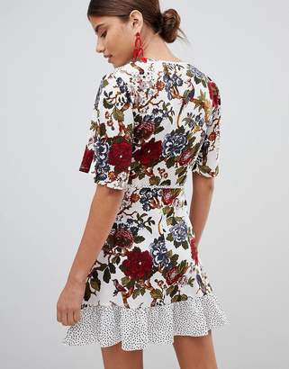 Missguided Floral & Polka Dot Wrap Tea Dress