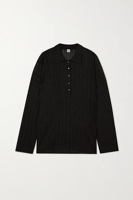 Totême Ribbed-knit Polo Shirt - Black