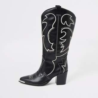 River Island Womens Black high leg heel cowboy boots