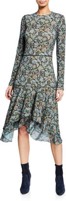 See by Chloe Long-Sleeve Tiered Printed Flounce Dress