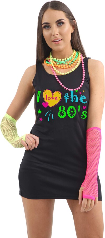 Ladies I Love The 80s T-shirt Skirt Costume 1980s Dance Party 80's Fancy Dress - Foto 6