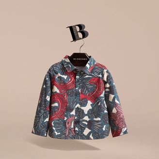 Burberry Beasts Print Cotton Shirt , Size: 18M, Blue