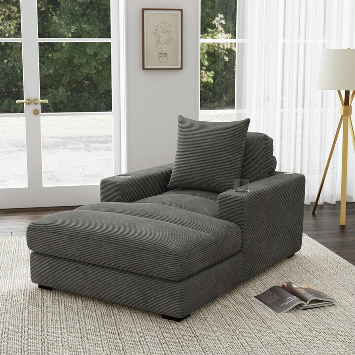 Picket House Furnishings Mesa Chaise with 1 Pillow-Cupholders in Steno Charcoal