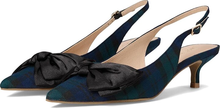 Jack Rogers Debra Slingback Kitten Heel - Plaid/Satin High Women's Heels Midnight Tartan/Black : 7.5 M, Textile