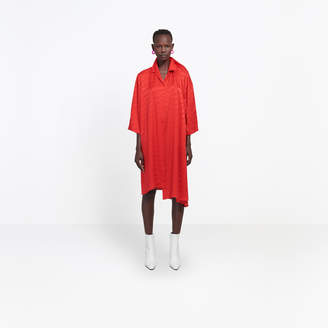 Balenciaga Monogram Shifted Shirt Dress in red jacquard silk