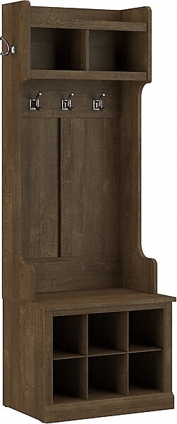 Bush Furniture Woodland 24W Hall Tree and Small Shoe Bench with Shelves, Ash Brown (WDL008ABR)
