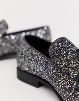 Thumbnail for your product : ASOS DESIGN Wide Fit loafers in black glitter with tassel detail