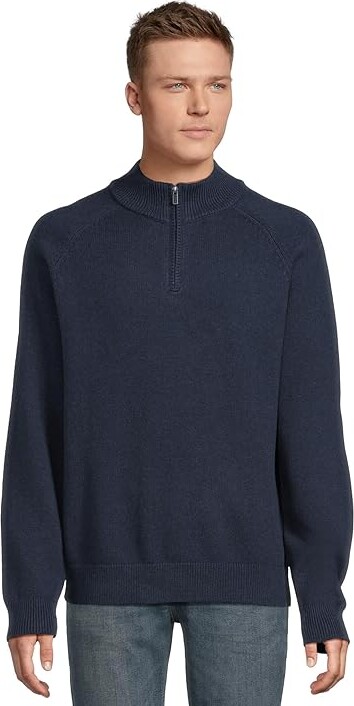 L.L. Bean Wicked Soft Cotton/Cashmere Sweaters 1/4 zip Men's Clothing Midnight Black : XL Cashmere/Cotton