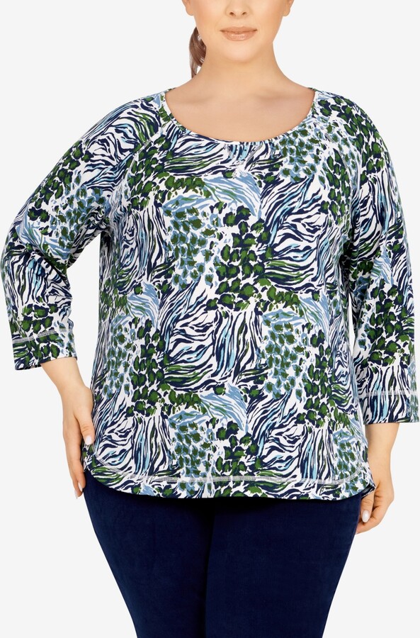 Hearts Of Palm Plus Size Into The Blue Printed French Terry Top ShopStyle