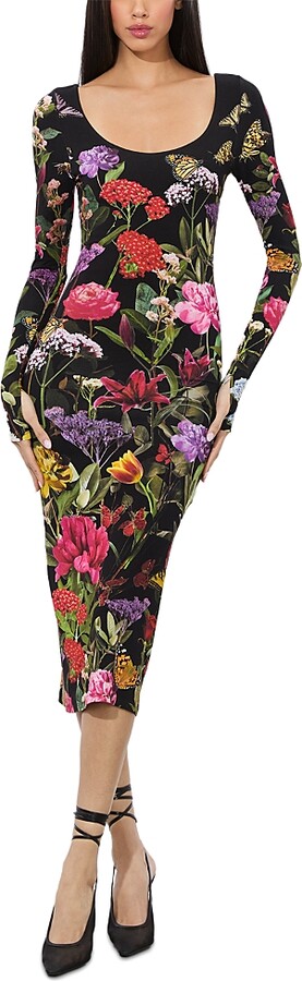 Alice and Olivia Delora Scoop Neck Midi Dress