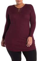 Thumbnail for your product : Derek Heart Lace-Up Tunic Sweater (Plus Size)
