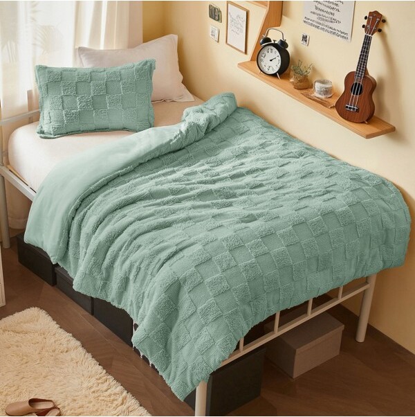Joyfy2PCSTuftedBohoComforterSetTwinXLSizeCheckeredComforterBeddingSetwith1Comforter&1PillowShamBedinaBagforAllSeasons