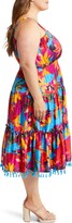 Thumbnail for your product : Tahari Smocked Hammered Satin Midi Dress