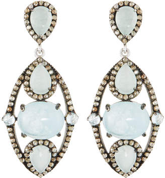 Bavna Silver Drop Earrings with Champagne Rose-Cut Diamonds & Aquamarine