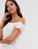 Thumbnail for your product : Parisian Tall off shoulder white dress in broderie anglaise