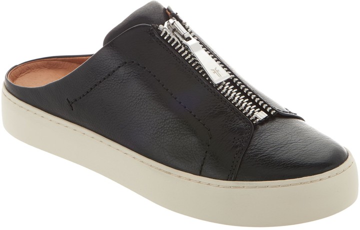 frye leather zip mules