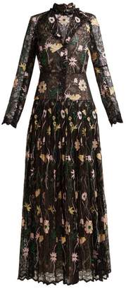 Giambattista Valli Floral Embroidered Chantilly Lace Gown - Womens - Black Multi