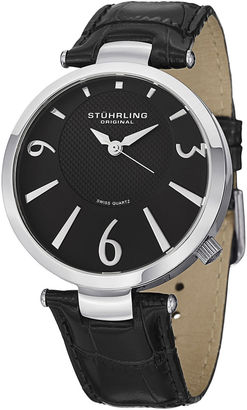 Stuhrling Original Sthrling Original Mens Black Dial Alligator-Look Leather Strap Automatic Watch