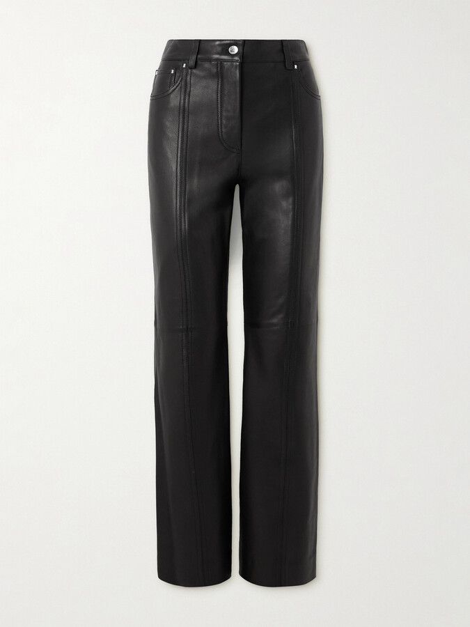 RABANNE - Leather Straight-leg Pants - Black
