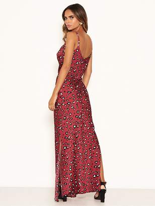 AX Paris Leopard Print Cowl Neck Maxi Slip Dress - Red